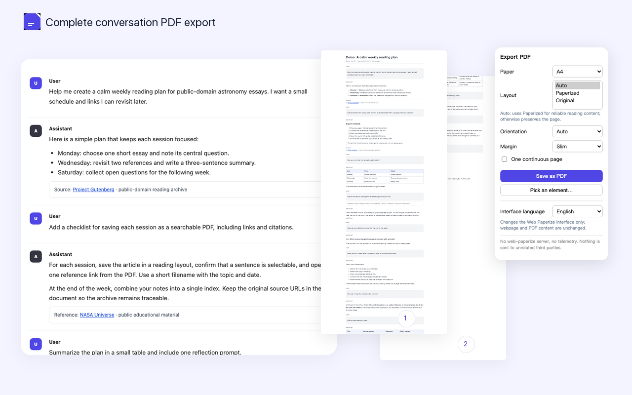 A complete ChatGPT conversation exported with Web Paperize