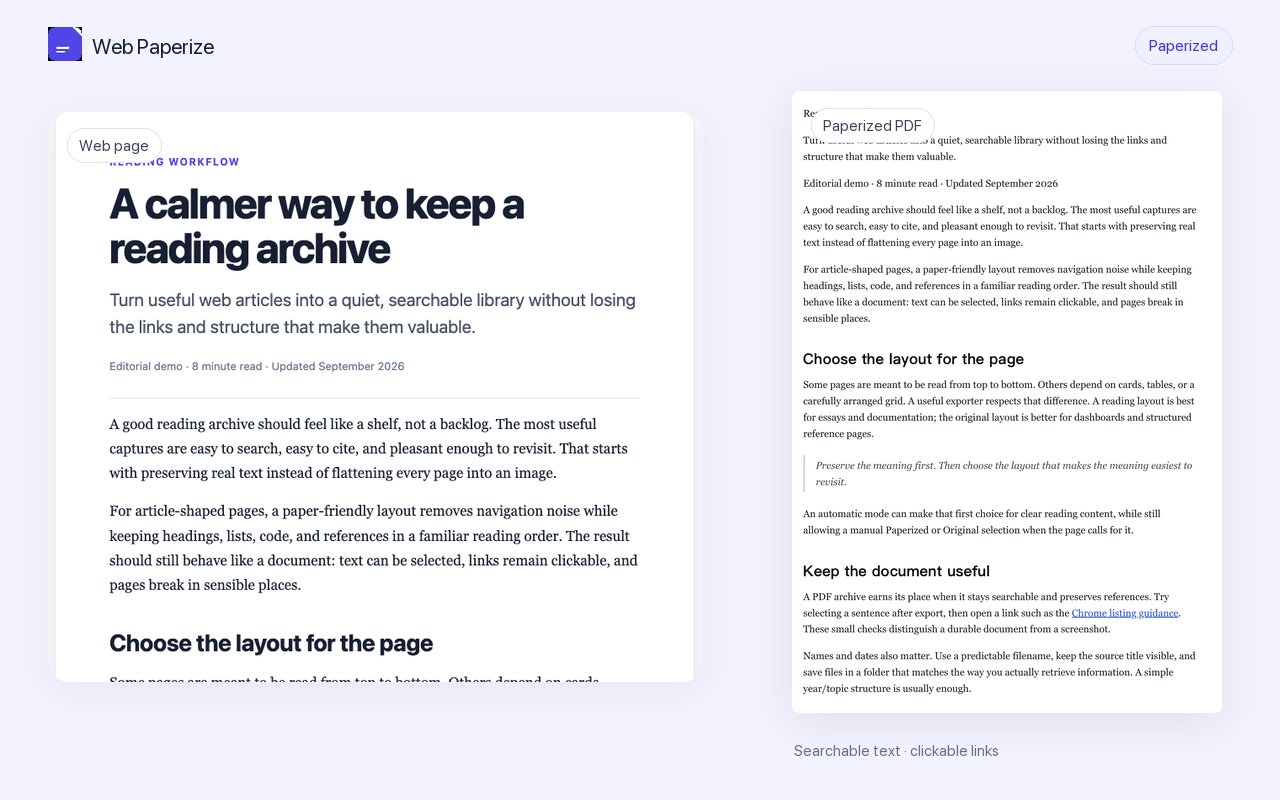 A paperized document preview with clean reading layout
